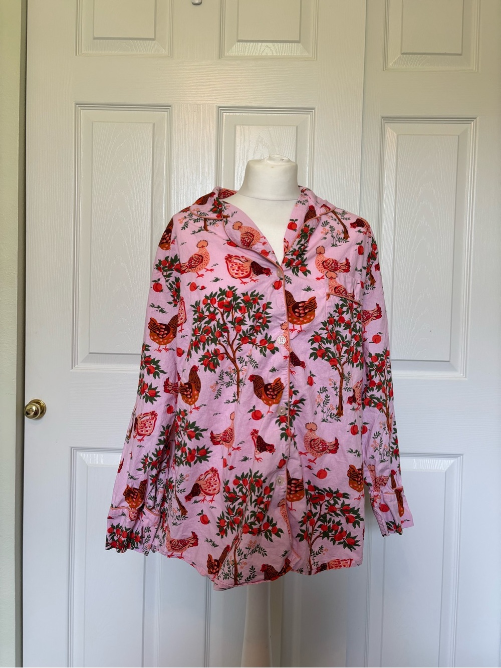 Print Fresh Ballet Pink Hen House Long Sleeve Pajama Top 100% Cotton Size Large